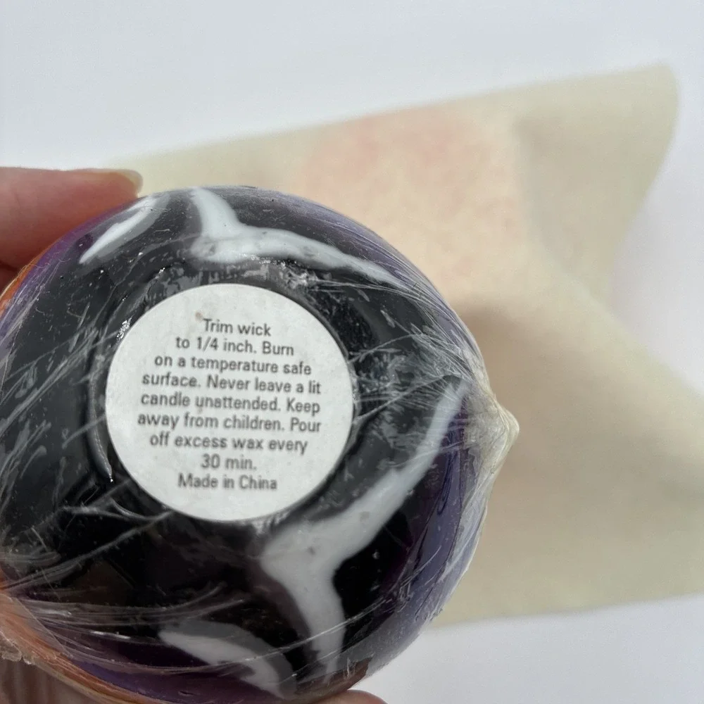 Halloween Witch Sphere Candle Round Black Orange Purple Spooky Decor 3 Inch